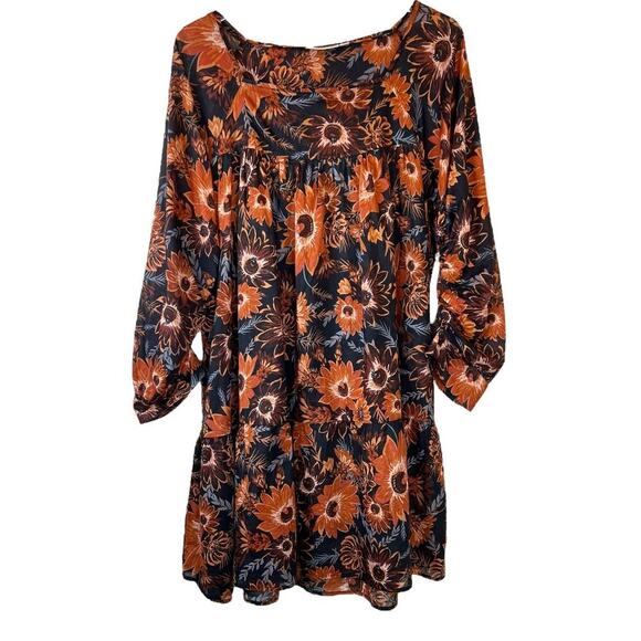 HAPPY x NATURE by Kate Hudson Mini Dress Floral Print in Black & Brown Sz. Large - Picture 1 of 11
